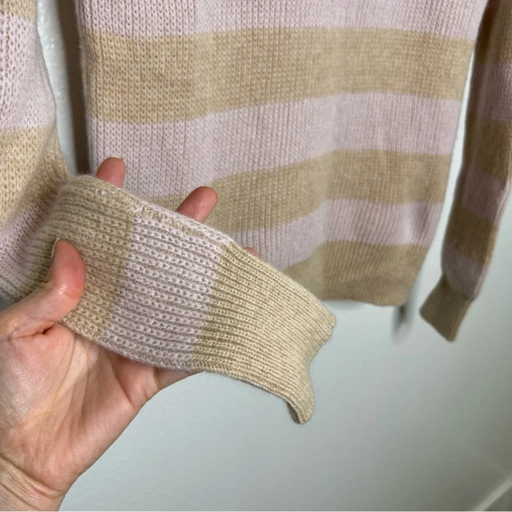 Autumn Cashmere 100% Cashmere Striped Pink Pullover Sweater S